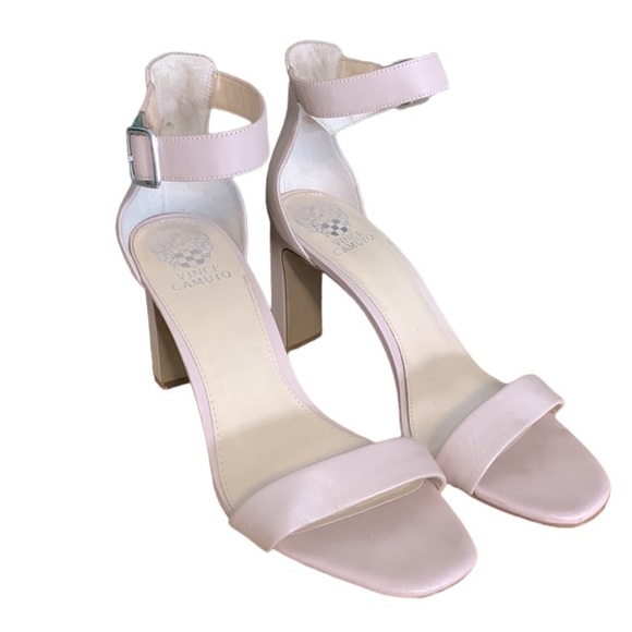 Vince Camuto Bendiva Nude Leather Ankle Strap Block Heels Size 10 - Picture 1 of 11